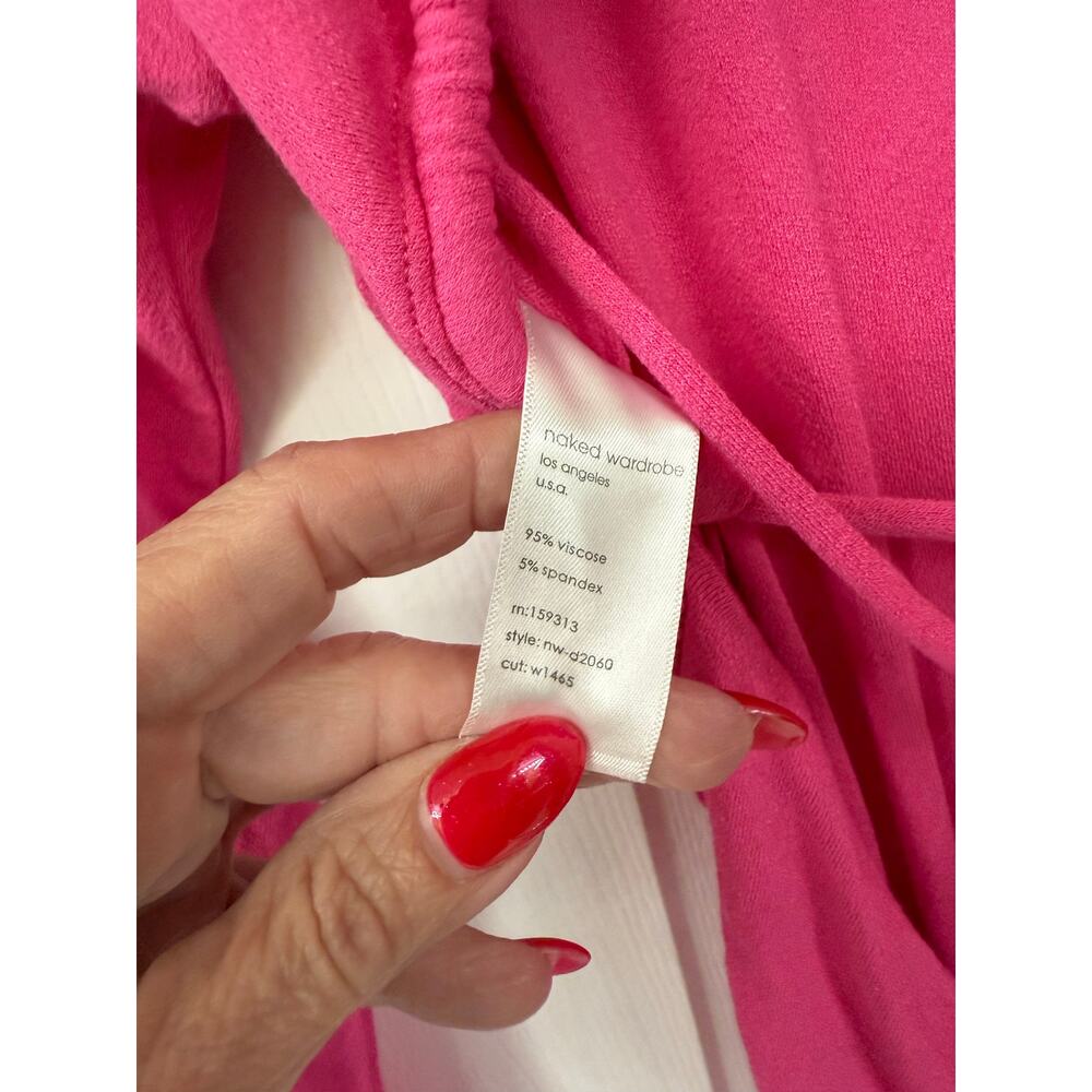Naked Wardrobe Ruched Long Sleeve Cutout Minidress In Raspberry hot pink fuchsia - Picture 5 of 6